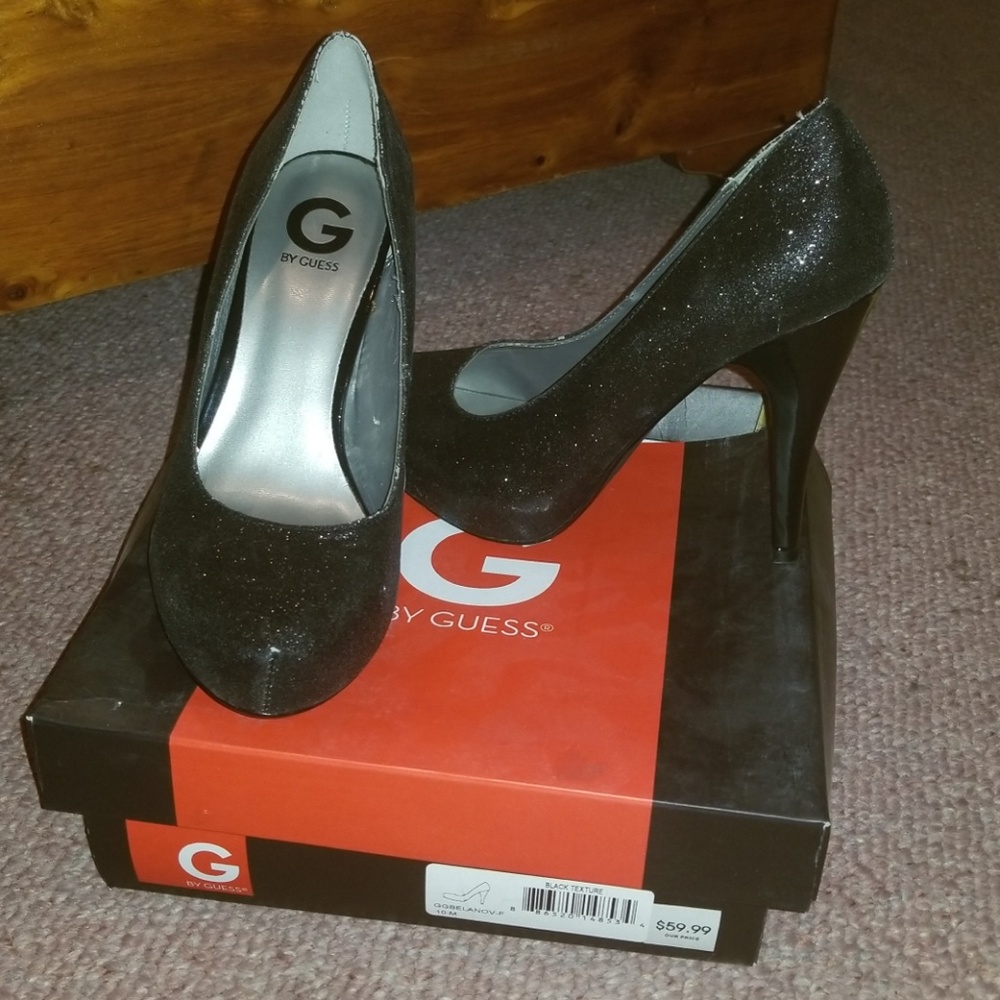 Black, glittery Guess Heels